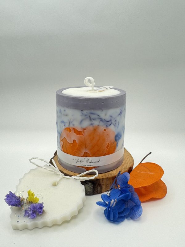 Подарочный набор интерьерной ботанической свечи «Orange-purple candle»